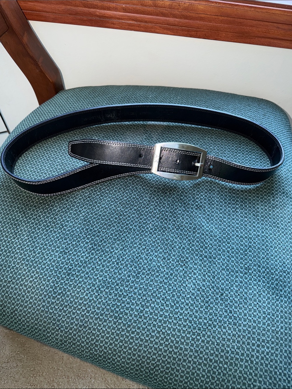 Anne Klein Black Leather Belt with Silver Buckle